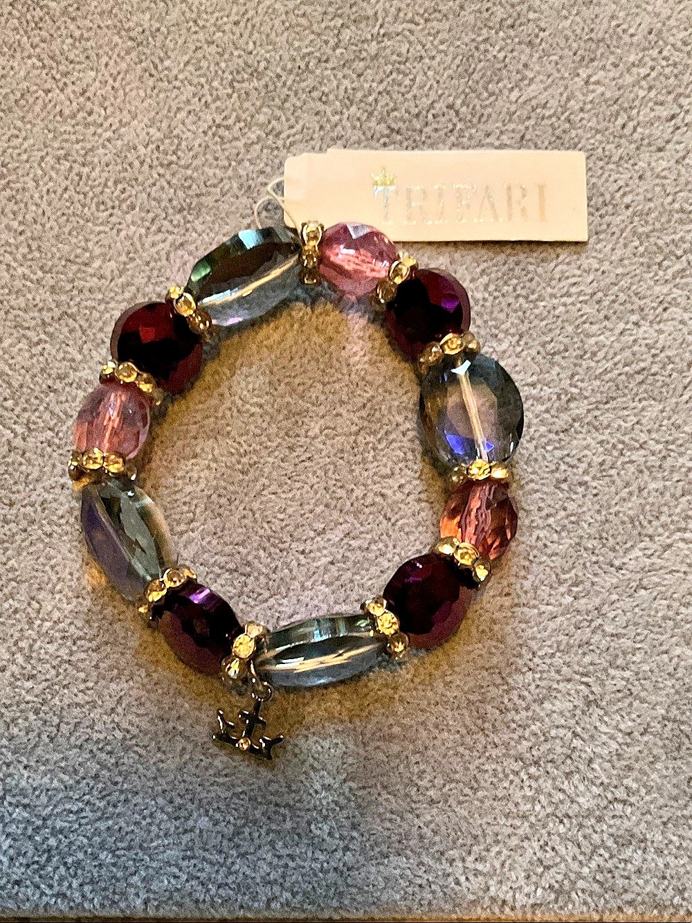 Trifari Beaded Stretch Bracelet in Purple & Blue